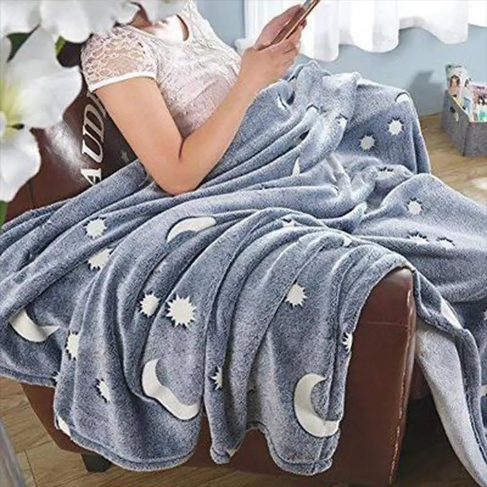 Luminous Throw Blanket Soft Flannel Blanket Warm Nap Cover Growing Blanket for Children Bedroom Couch Sofa Office Christmas Gift