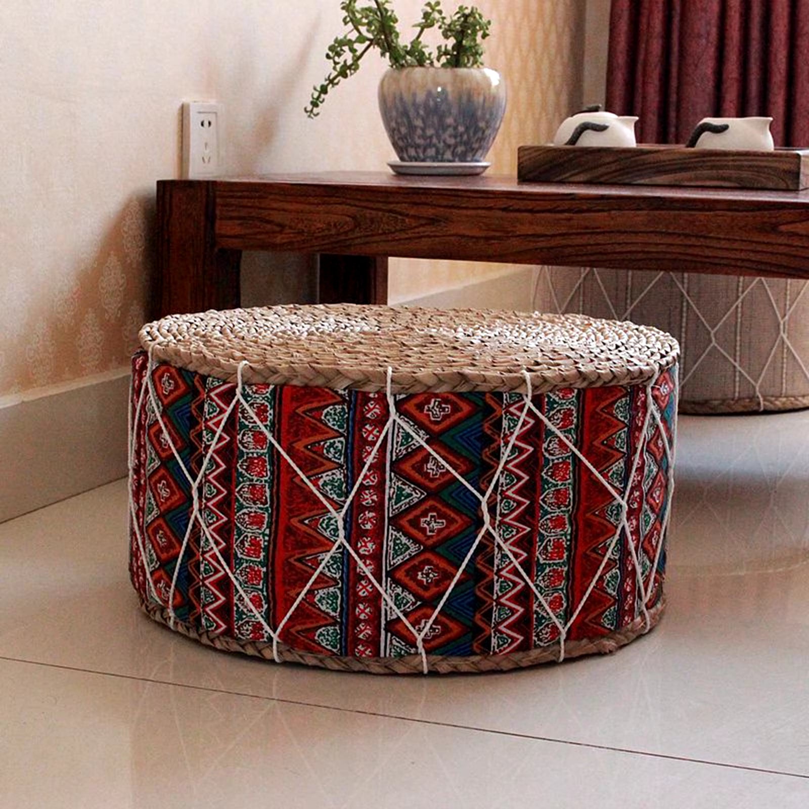 Straw Futon Floor Cushion Yoga Meditation Cushion Handcraft Ottoman Stool Floor Pouf Cushion Meditation Pouf Sofa Seat 30Cm