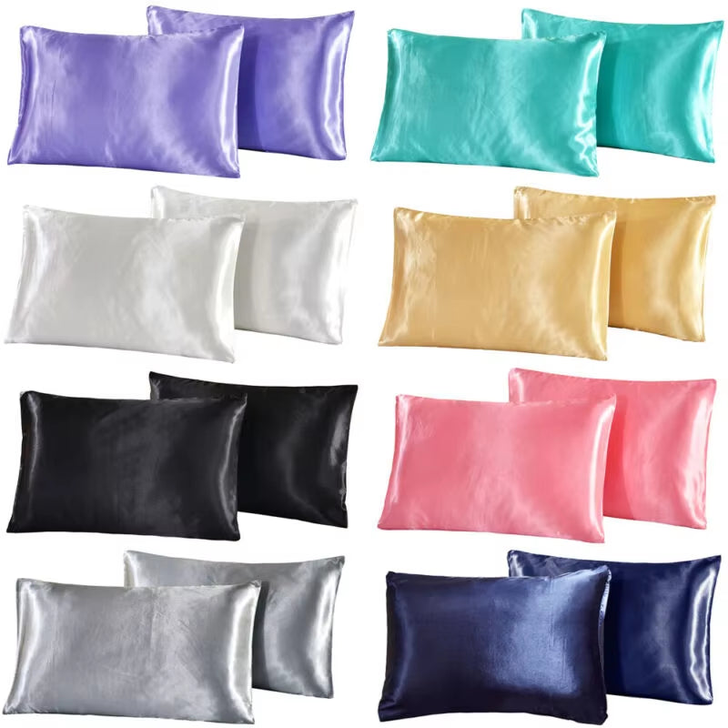 1Pc Queen Satin Silk Pillowcase Pillow Case Cover Home Bedding Smoothy Pillow Rectangle Bedding Pillow