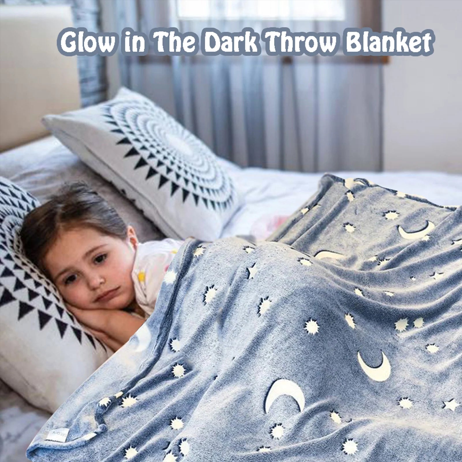 Luminous Throw Blanket Soft Flannel Blanket Warm Nap Cover Growing Blanket for Children Bedroom Couch Sofa Office Christmas Gift