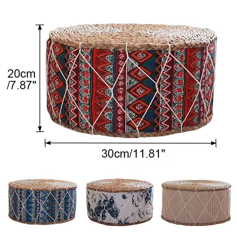 Straw Futon Floor Cushion Yoga Meditation Cushion Handcraft Ottoman Stool Floor Pouf Cushion Meditation Pouf Sofa Seat 30Cm